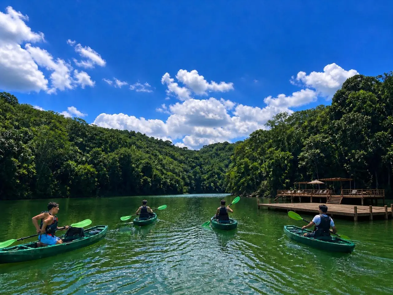 Caiaques na represa cristalina